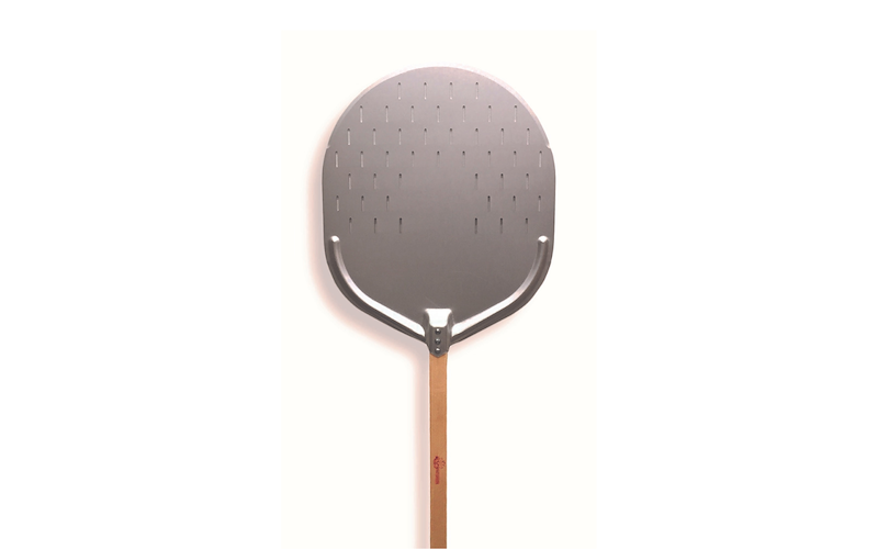 Pala Pizza Ovale Forata in Alluminio con Manico in Legno 